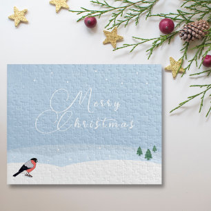 Bullfinch & Snowy Landscape Merry Christmas Puzzle