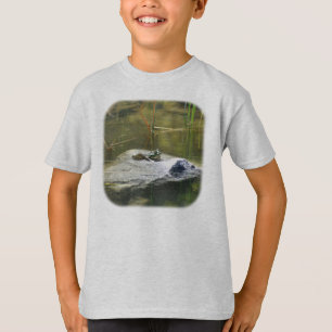 Bullfrog On Rock In Pond Nature  T-Shirt