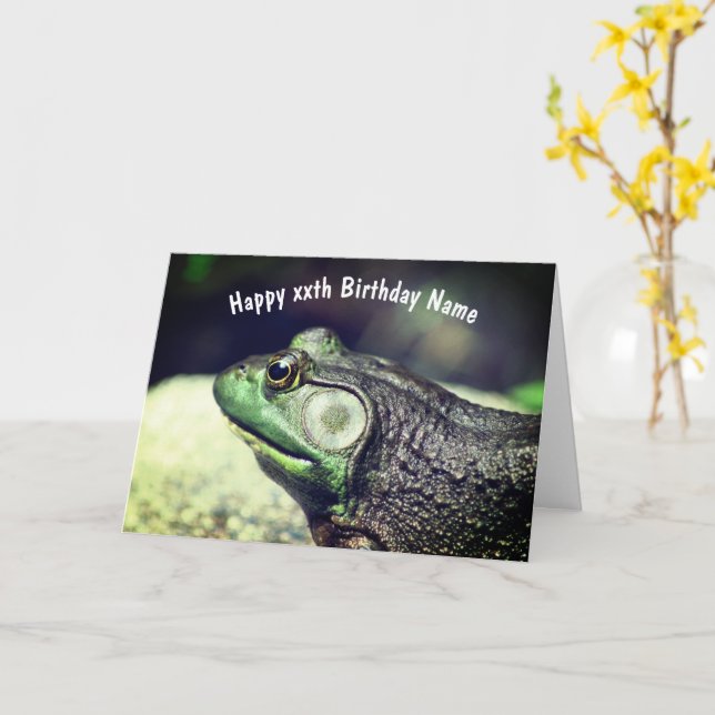 Bullfrog Thoughts Personalized Birthday  Card (Yellow Flower)