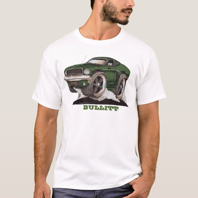 Bullitt Green Mustang Classic Movie Cartoon Car T-Shirt (Front)