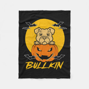 Bullkin Halloween Funny Bulldog Halloween Pumpkin Fleece Blanket