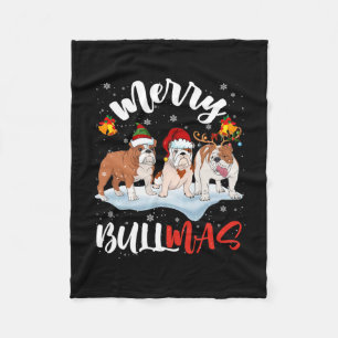 Bullmas Fun Santa Reindeer Elf Bulldog Christmas  Fleece Blanket