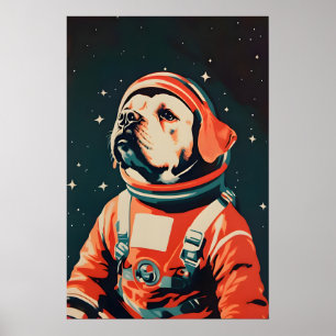 Bullmastiff Astronaut Poster, Bullmastiff Retro Poster