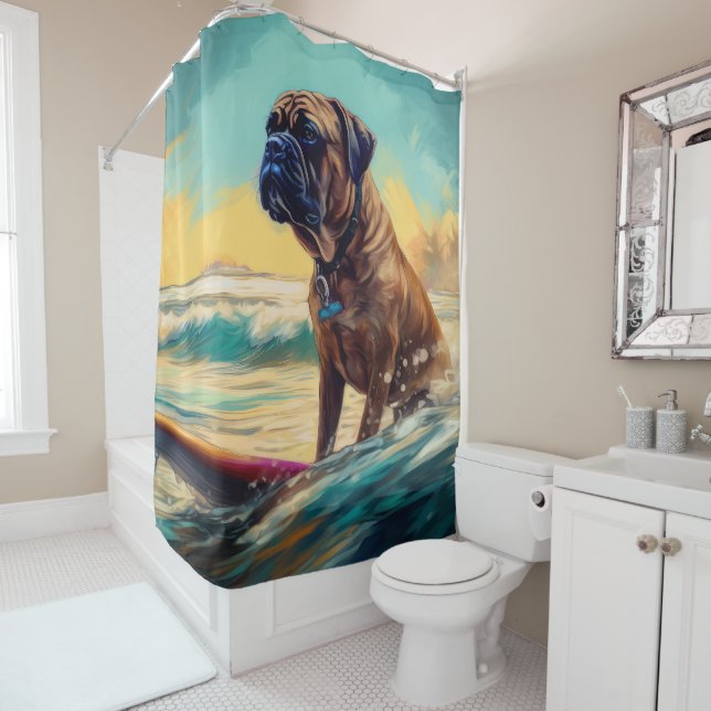 Bullmastiff Beach Surfing Painting  (In Situ)
