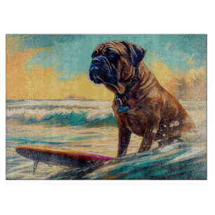 Bullmastiff Beach Surfing Painting Cutting Board