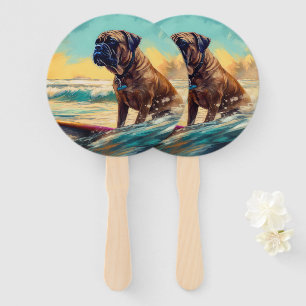 Bullmastiff Beach Surfing Painting  Hand Fan