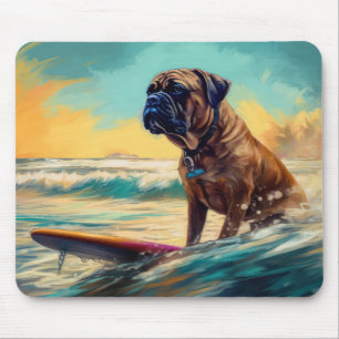 Bullmastiff Beach Surfing Painting  Mouse Pad
