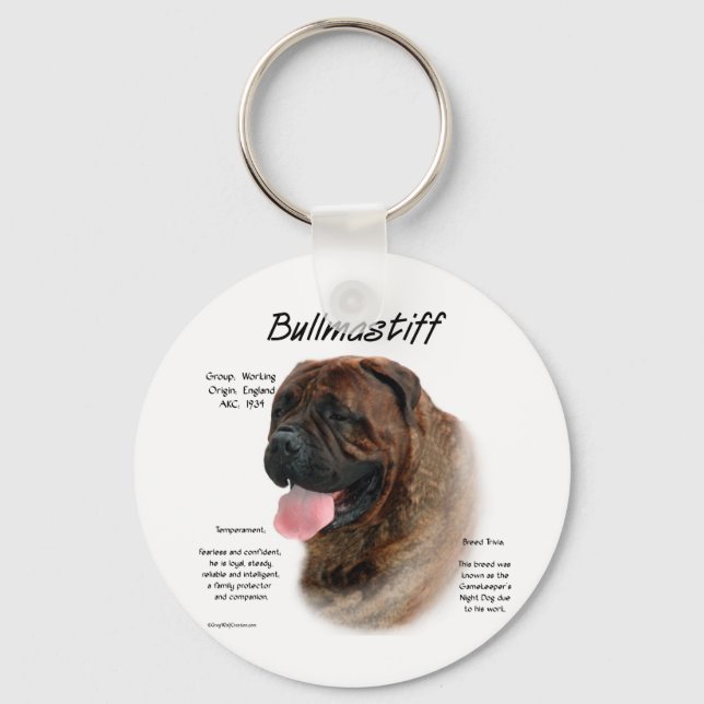 Bullmastiff (brindle) History Design Keychain (Front)