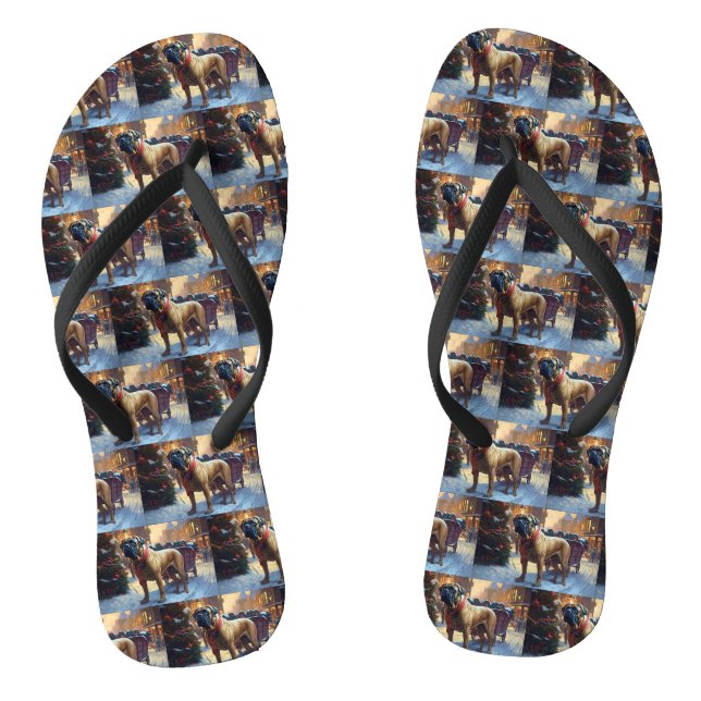 Bullmastiff Christmas Festive Season  Flip Flops (Footbed)