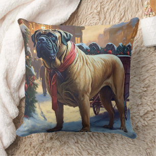 Bullmastiff Christmas Festive Season Throw Pillow