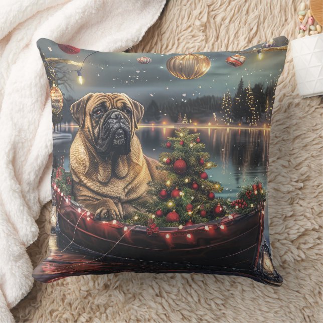 Bullmastiff Christmas Festive Voyage Throw Pillow (Blanket)