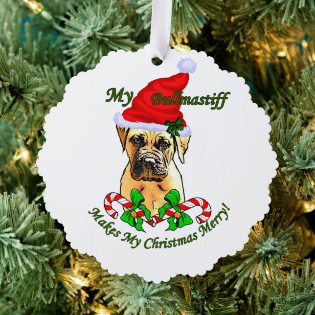 Bullmastiff Christmas Gifts Ornament Card (Insitu (Tree))