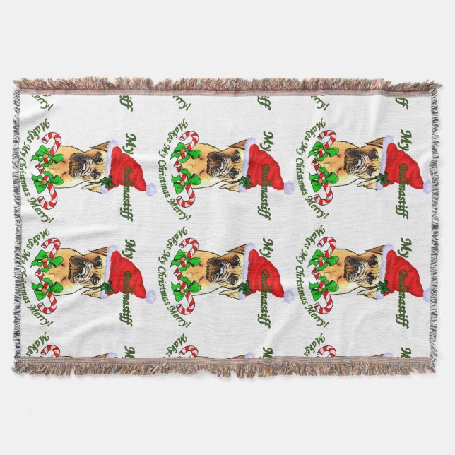Bullmastiff Christmas Merry Throw Blanket (Front)