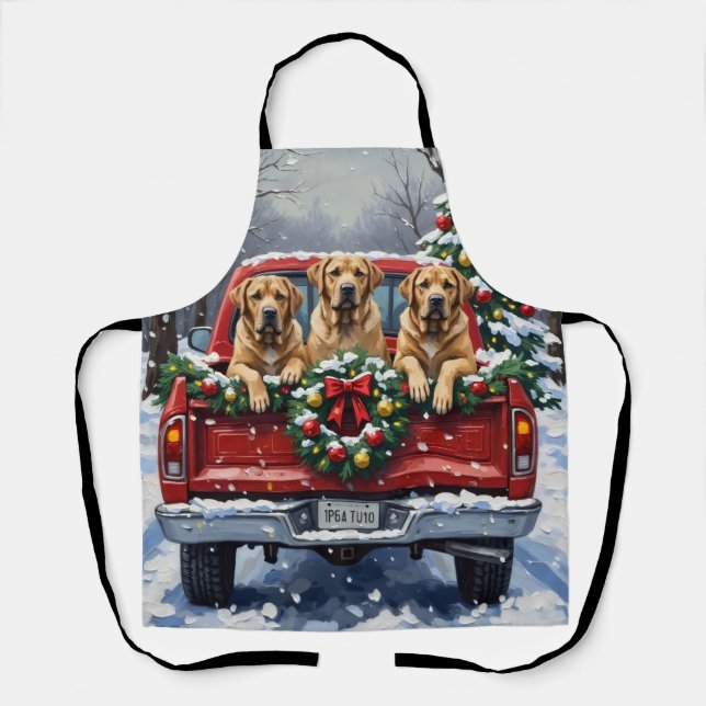 Bullmastiff Christmas Red Truck Holiday Apron (Front)