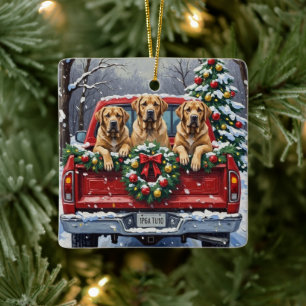 Bullmastiff Christmas Red Truck Holiday Ceramic Ornament