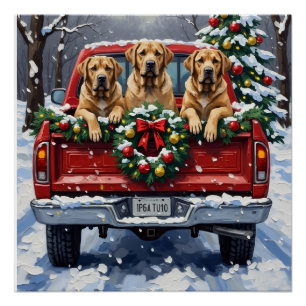Bullmastiff Christmas Red Truck Holiday Poster