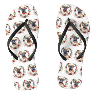 Bullmastiff Christmas Wreath Festive Pup Flip Flops