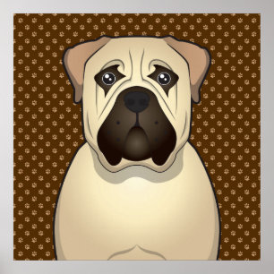Bullmastiff Dog Cartoon Paws Poster