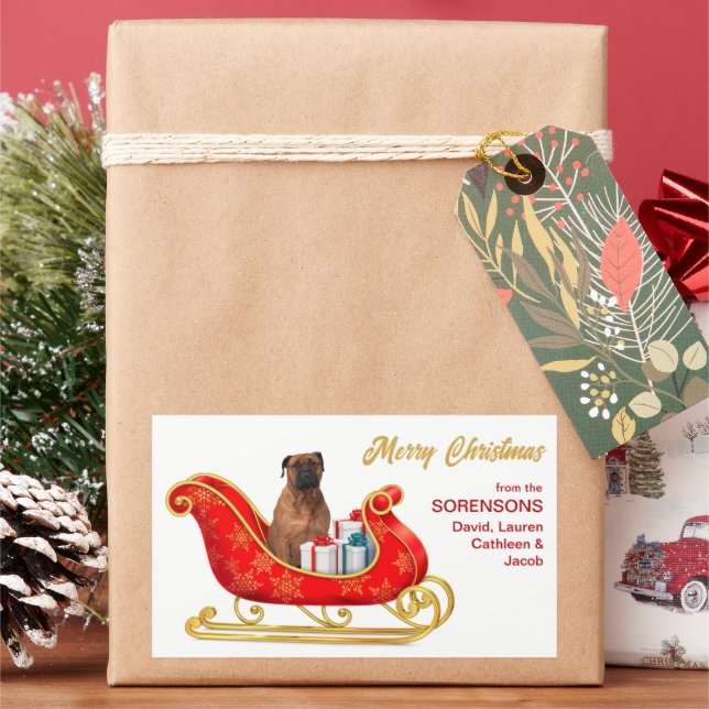 Bullmastiff Dog Christmas Sleigh Sticker (Holiday)
