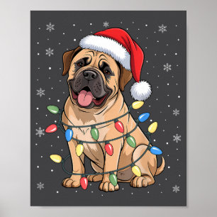 Bullmastiff Dog Christmas Tree Lights Dogs Xmas Pa Poster