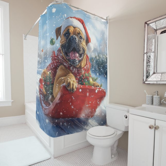 Bullmastiff Dog in Sledge Let it Snow Christmas (In Situ)
