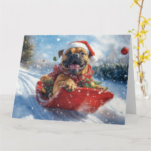 Bullmastiff Dog in Sledge Let it Snow Christmas Card