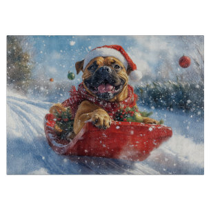 Bullmastiff Dog in Sledge Let it Snow Christmas Cutting Board