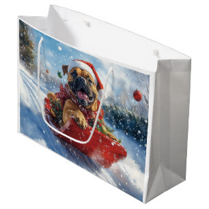 Bullmastiff Dog in Sledge Let it Snow Christmas Large Gift Bag