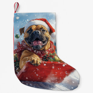 Bullmastiff Dog in Sledge Let it Snow Christmas Small Christmas Stocking
