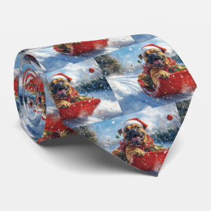 Bullmastiff Dog in Sledge Let it Snow Christmas Tie