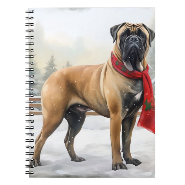 Bullmastiff Dog in Snow Christmas Notebook (Front)