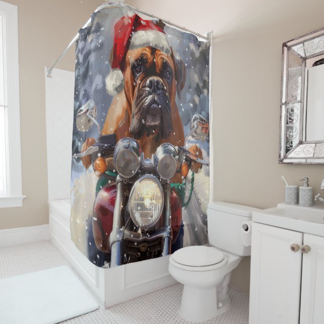 Bullmastiff Dog Riding Motorcycle Christmas  (In Situ)