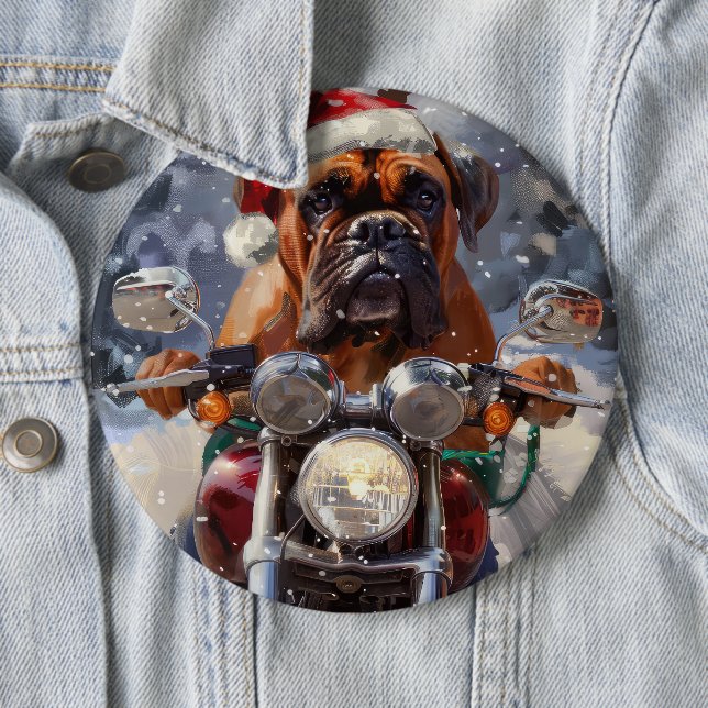 Bullmastiff Dog Riding Motorcycle Christmas  6 Inch Round Button (In Situ)