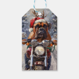 Bullmastiff Dog Riding Motorcycle Christmas  Gift Tags
