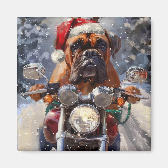 Bullmastiff Dog Riding Motorcycle Christmas  Magnet (Front)