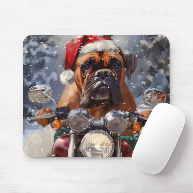 Bullmastiff Dog Riding Motorcycle Christmas  Mouse Pad (With Mouse)