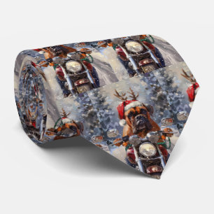 Bullmastiff Dog Riding Motorcycle Christmas  Tie