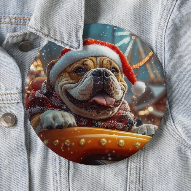 Bullmastiff Dog Roller Coaster Christmas  6 Inch Round Button (In Situ)
