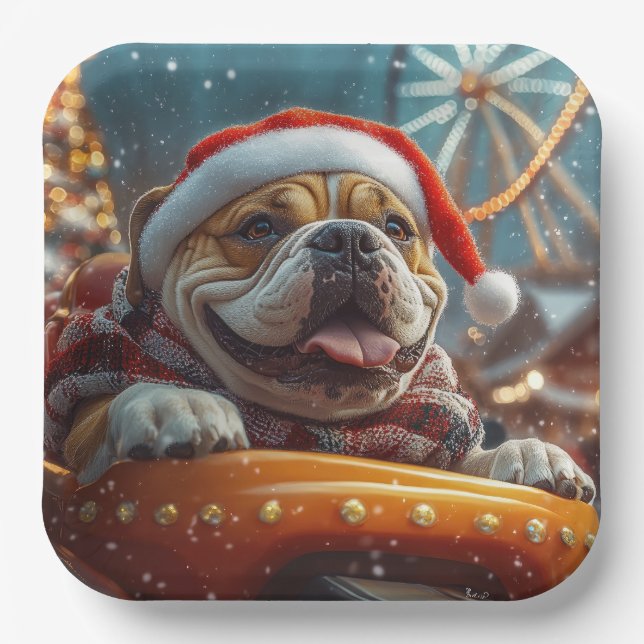 Bullmastiff Dog Roller Coaster Christmas  Paper Plate (Front)
