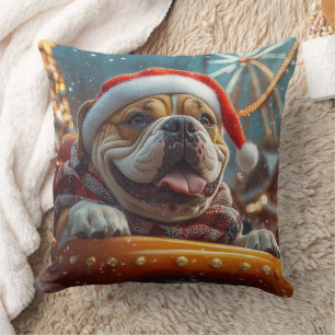 Bullmastiff Dog Roller Coaster Christmas Throw Pillow