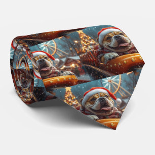 Bullmastiff Dog Roller Coaster Christmas  Tie
