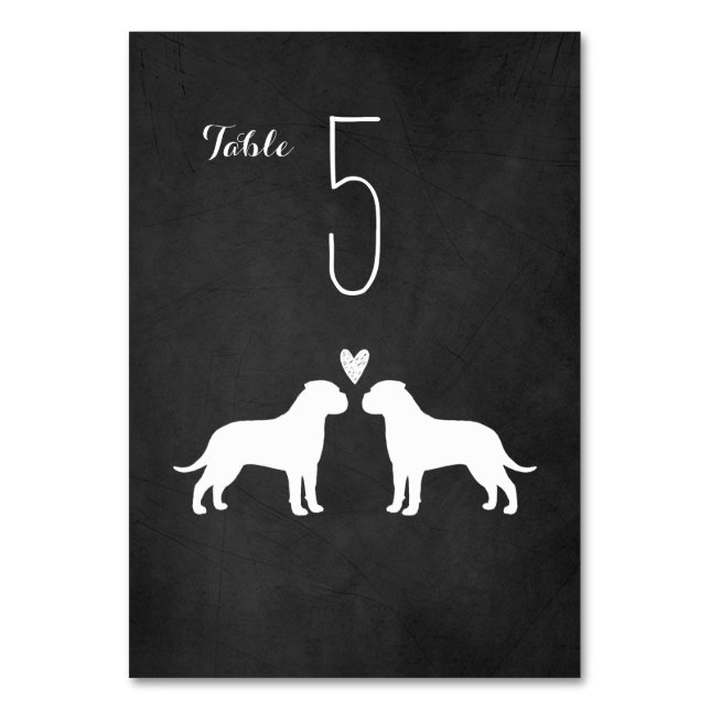 Bullmastiff Dog Silhouettes Wedding Reception Table Number (Front)