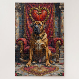 Bullmastiff Dog Valentine's Day Royal Heart Crest Jigsaw Puzzle
