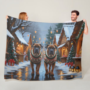 Bullmastiff Dogs Christmas Snow Holiday Fleece Blanket