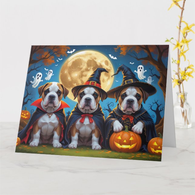 Bullmastiff Dogs Pumpkin Halloween Funny Card (Yellow Flower)