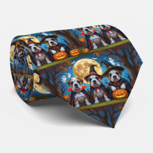 Bullmastiff Dogs Pumpkin Halloween Funny Tie