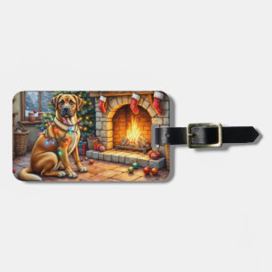 Bullmastiff Fireplace with Christmas Lights Luggage Tag