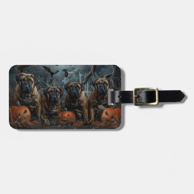 Bullmastiff Halloween Night Doggy Delight Luggage Tag (Front Horizontal)