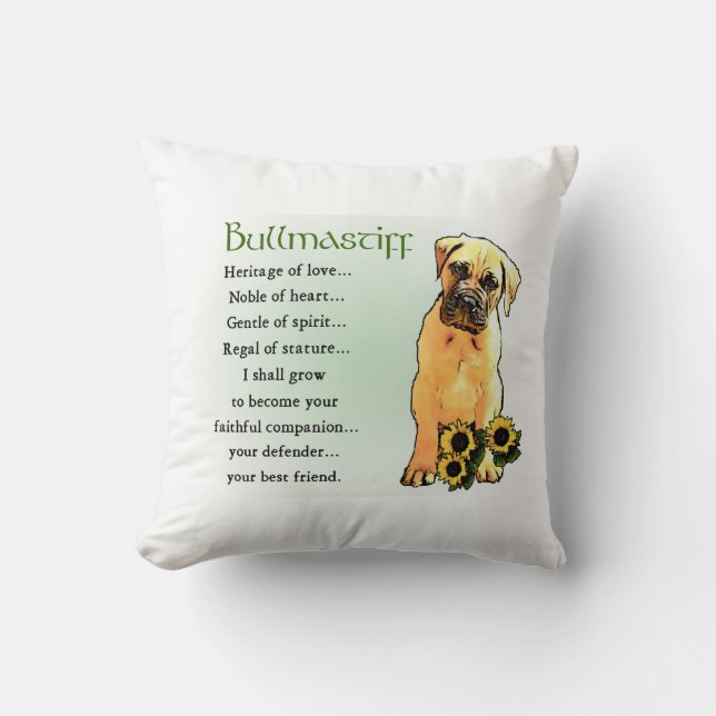 Bullmastiff Heritage of Love Gifts Throw Pillow (Front)