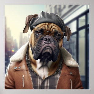 Bullmastiff Hipster Dog Poster